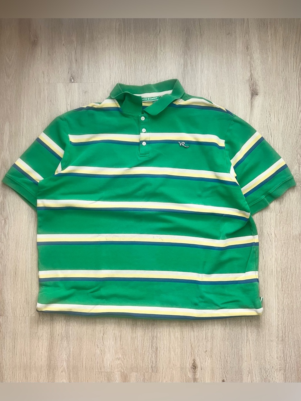 Vintage Y2K Rocawear Polo Shirt Men 2XL Green Striped Hip Hop Baggy Short Sleeve
